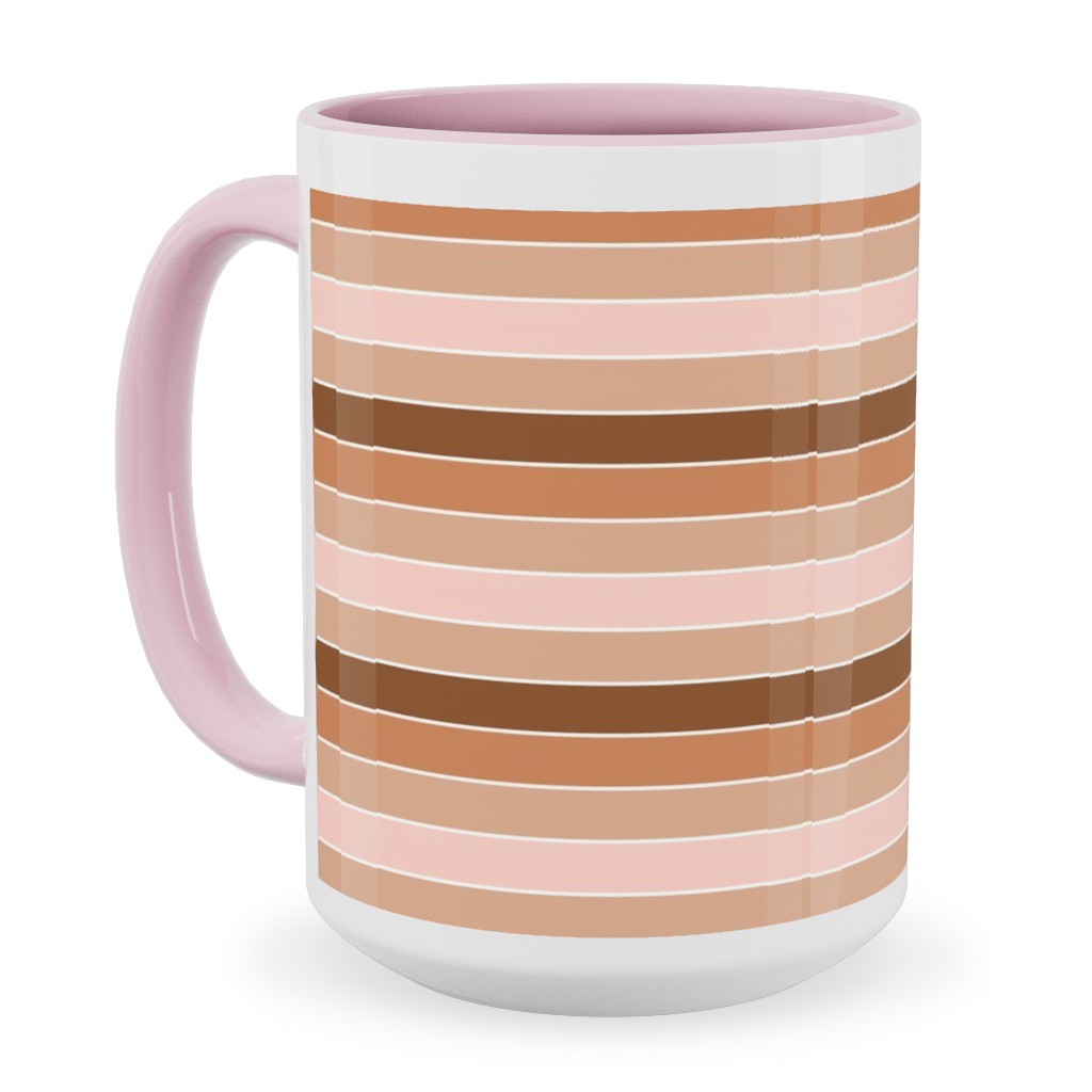 Candy Stripes Horizontal - Pink Ceramic Mug, Pink, , 15oz, Pink, Bright Pink
