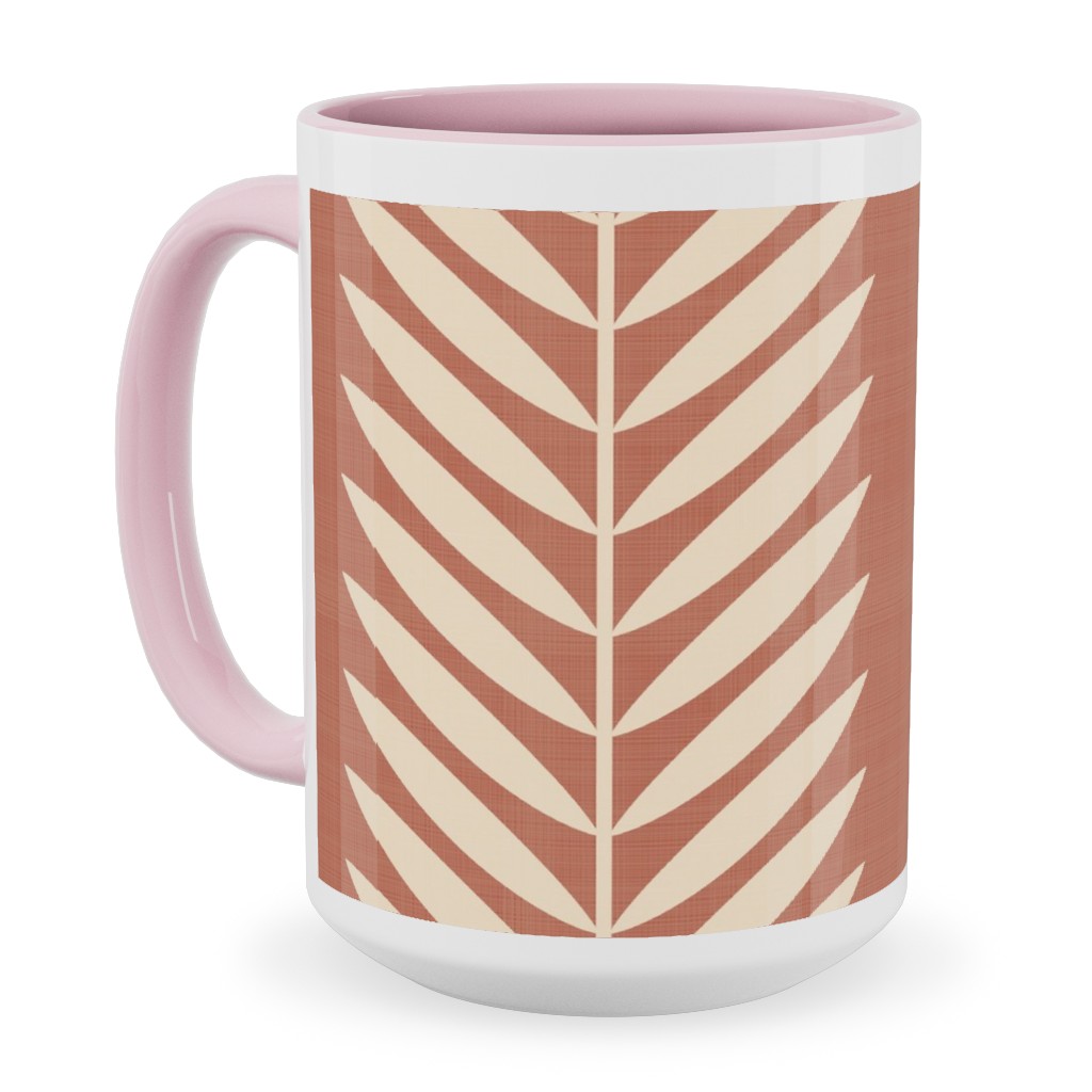 Laurel Leaf Stripe Ceramic Mug, Pink,  , 15oz, Pink