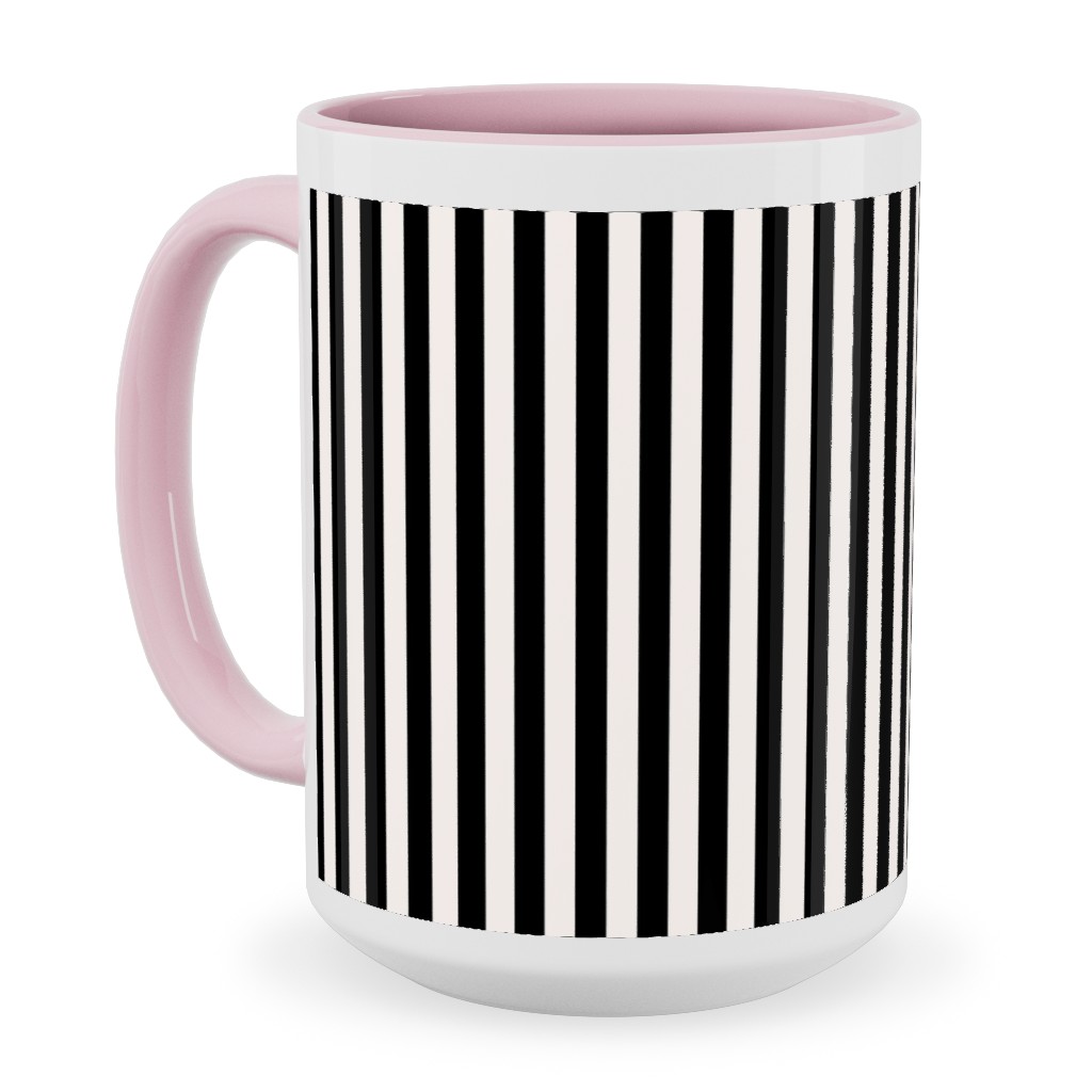 Basic Stripe - Black and Cream Ceramic Mug, Pink, , 15oz, Black, Black