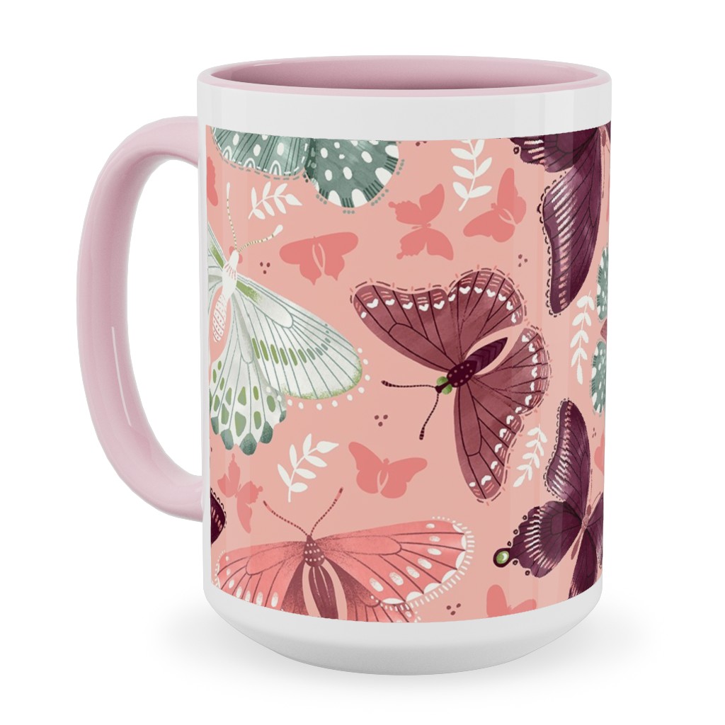 Romantic Butterflies - Pink Ceramic Mug, Pink, , 15oz, Pink, Bright Pink