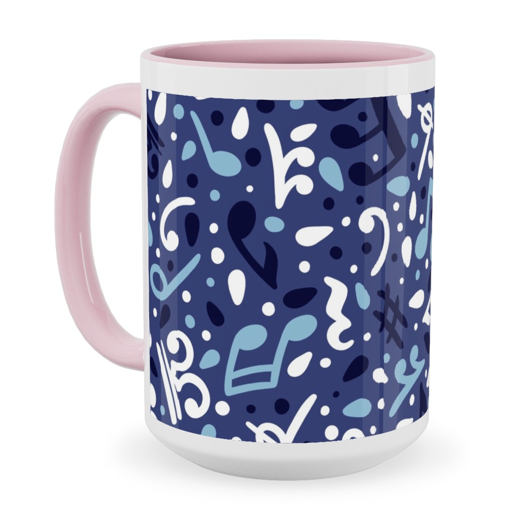 Music Notes and the Blues Ceramic Mug, Pink,  , 15oz, Blue