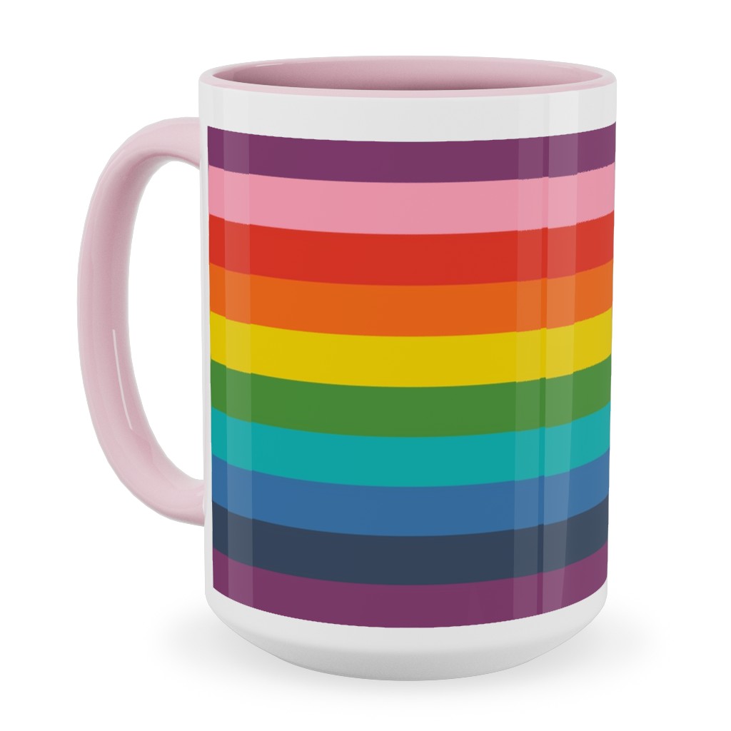 Colorful Live - Rainbow Stripe Ceramic Mug, Pink, , 15oz, Multicolor