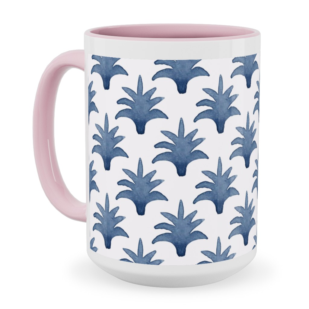 Pinecone - Indigo on Cream Ceramic Mug, Pink, , 15oz, Blue, True Blue