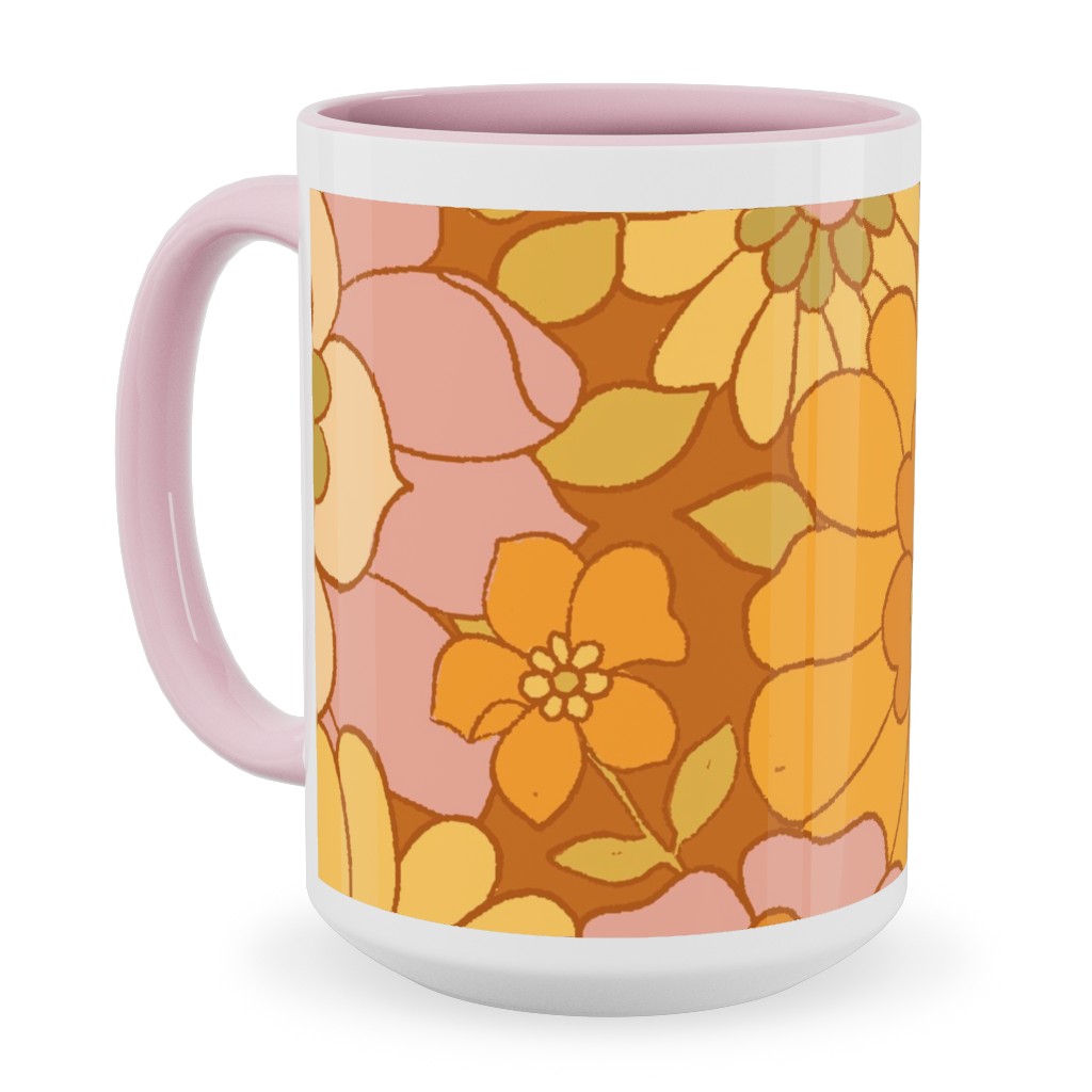 Avery Retro Floral Ceramic Mug, Pink, , 15oz, Orange, Tawny
