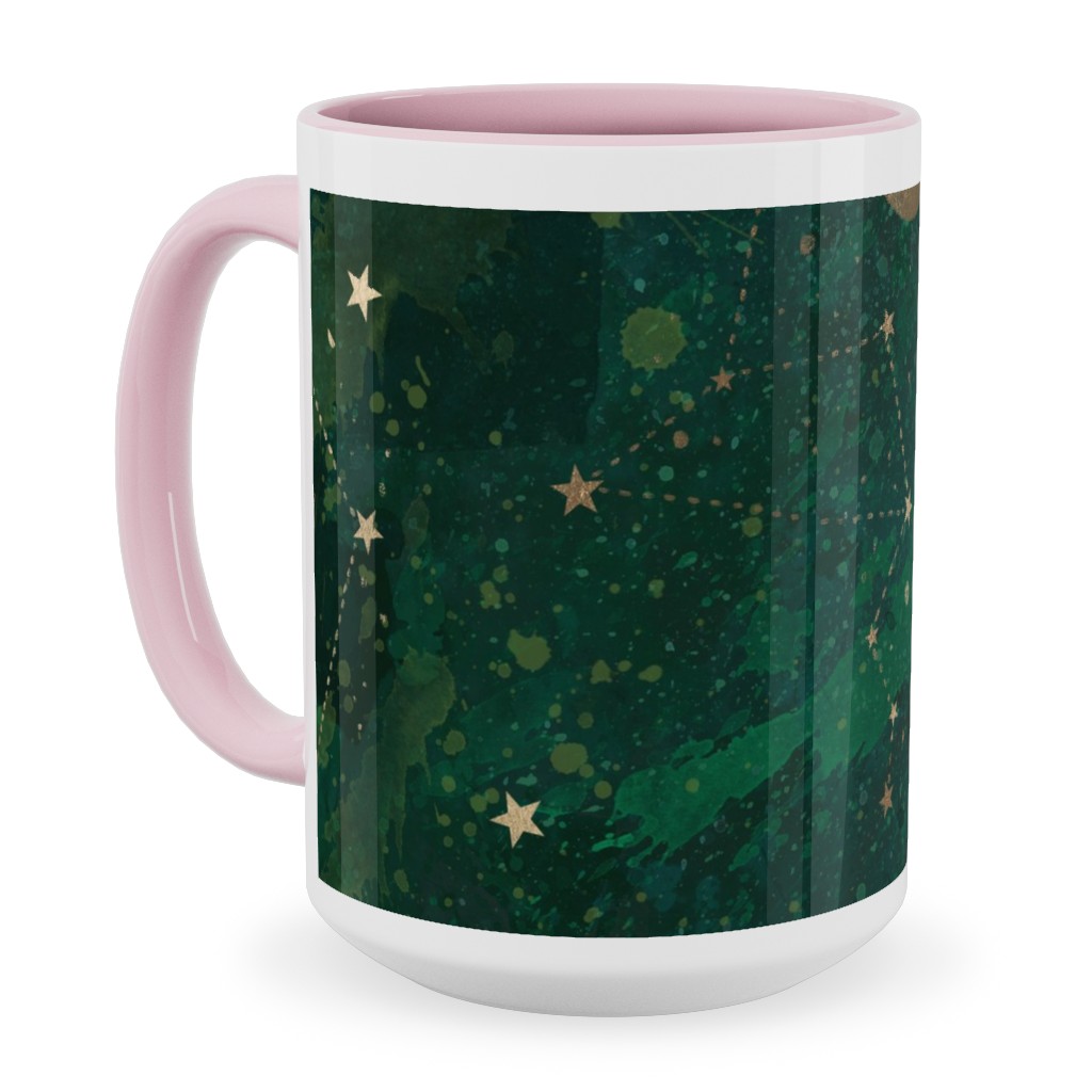 Moon and Stars - Green Ceramic Mug, Pink, , 15oz, Green, Classic Green