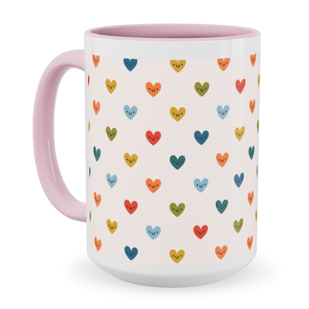 Cute Colored Hearts - Multi Ceramic Mug, Pink,  , 15oz, Multicolor