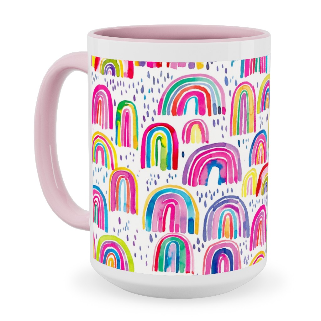 Rainbows Watercolor - Multi Ceramic Mug, Pink, , 15oz, Multicolor