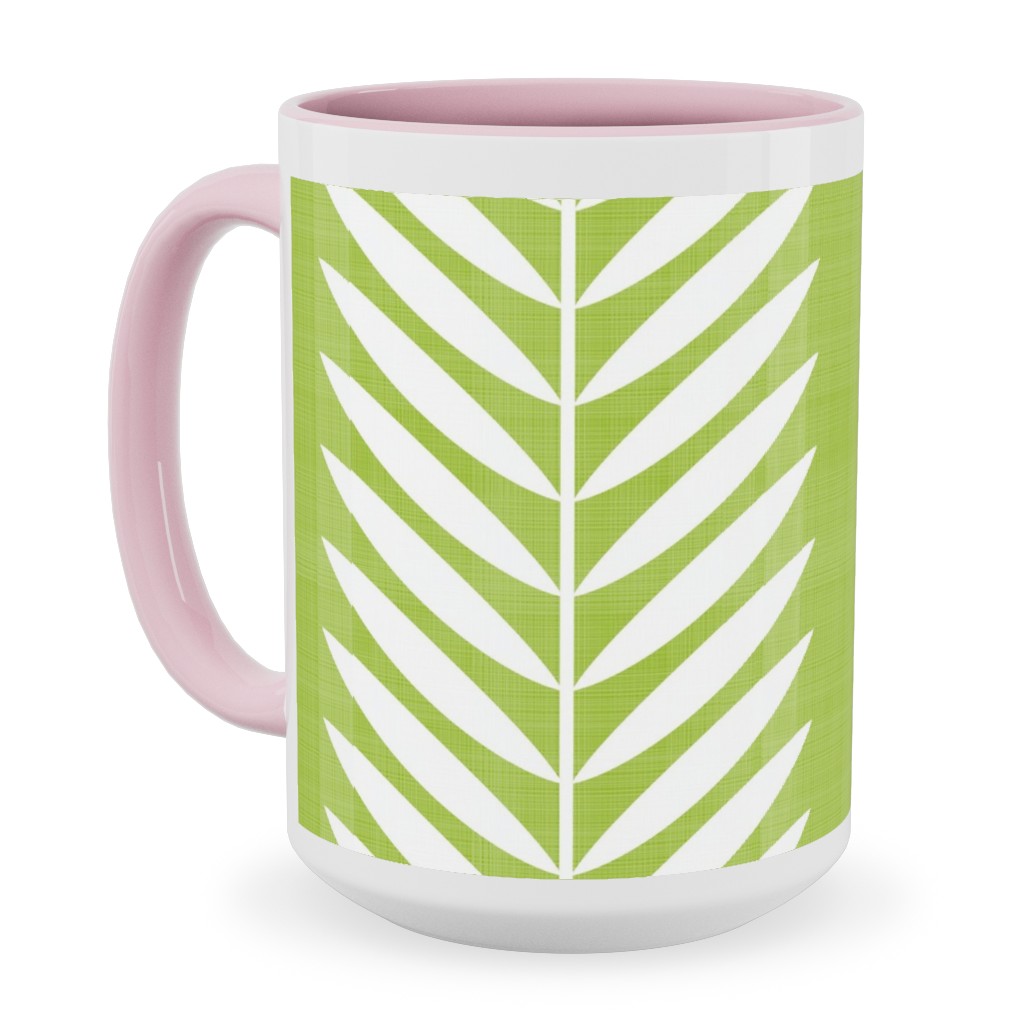 Laurel Leaf Stripe Ceramic Mug, Pink,  , 15oz, Green