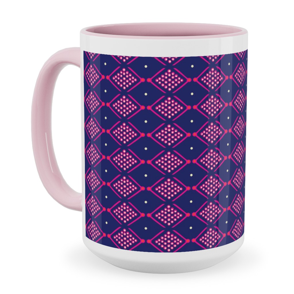 Tribal Geometric - Navy and Purple Ceramic Mug, Pink, , 15oz, Blue, True Blue