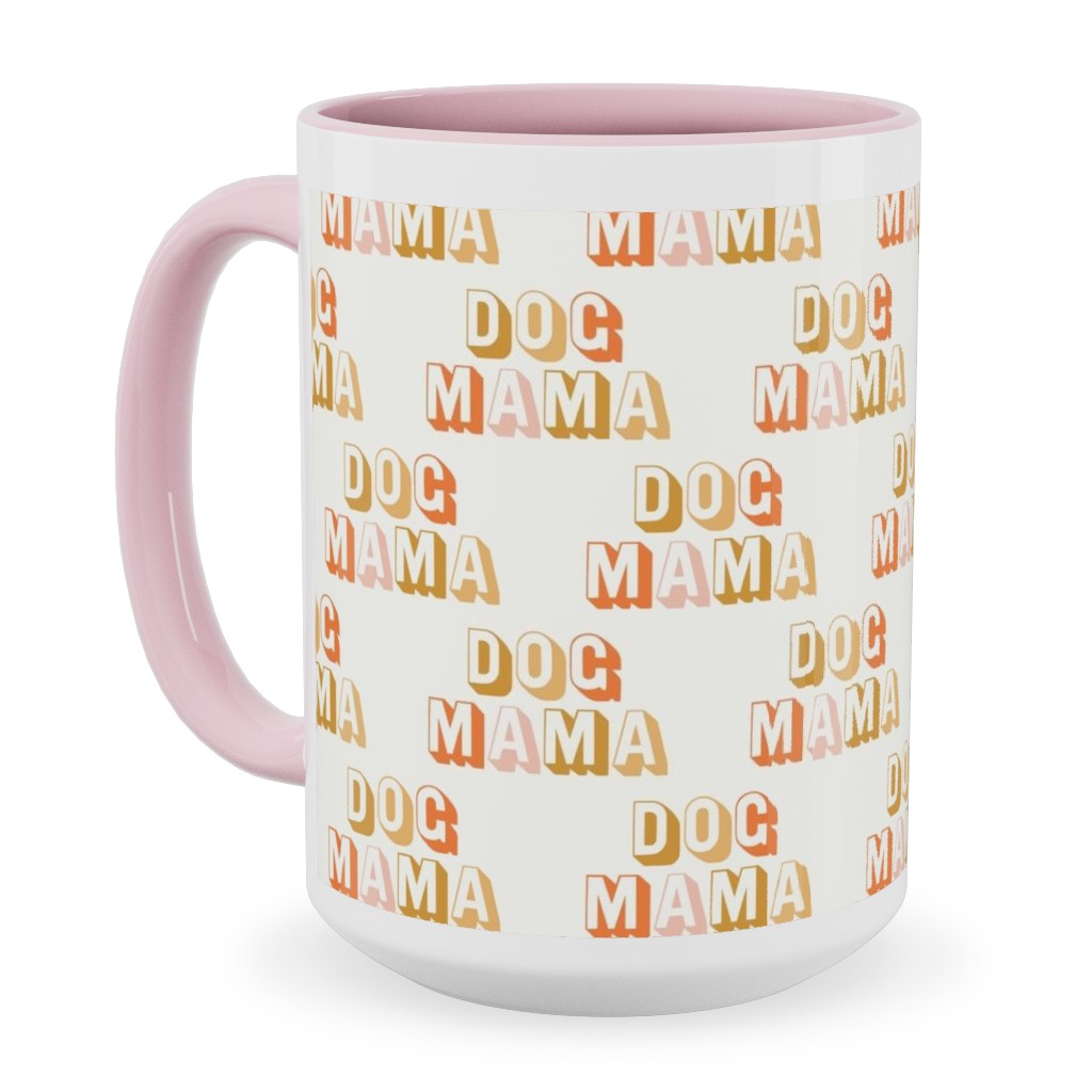 Dog Mama - Retro Vintage Text - Earthy Ceramic Mug, Pink,  , 15oz, Beige