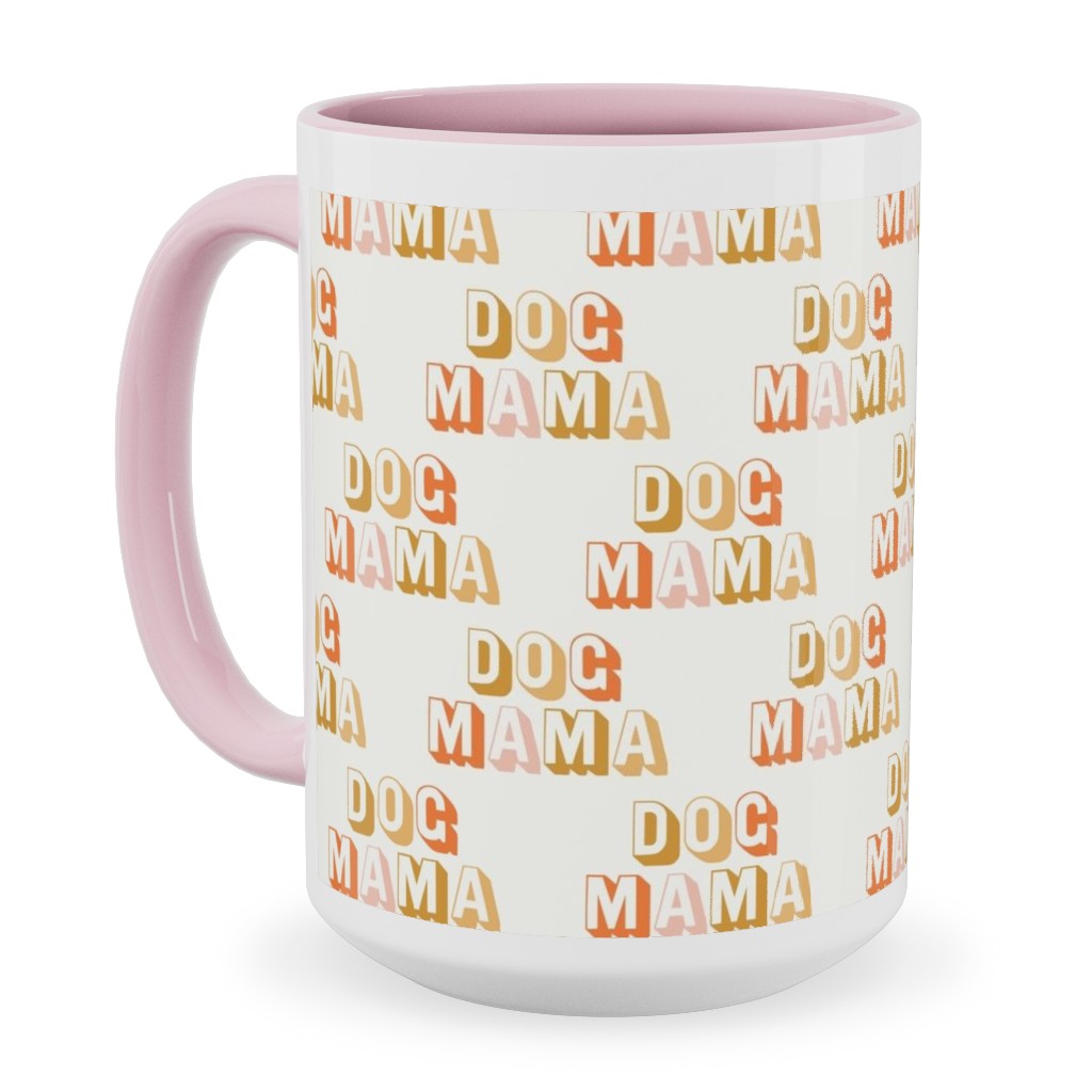 Dog Mama - Retro Vintage Text - Earthy Ceramic Mug, Pink, , 15oz, Beige, Pearl