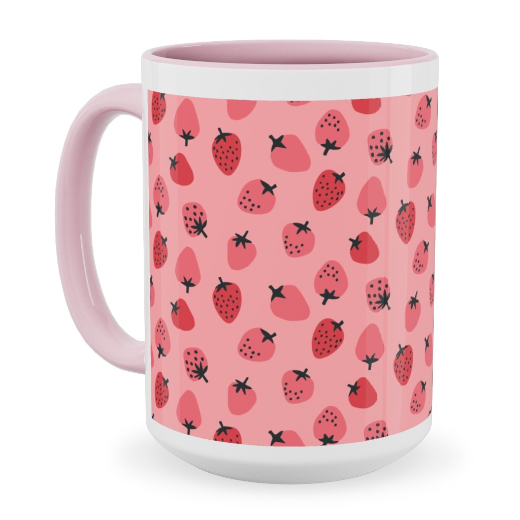 Red Strawberries - Pink Ceramic Mug, Pink, , 15oz, Pink, Bright Pink