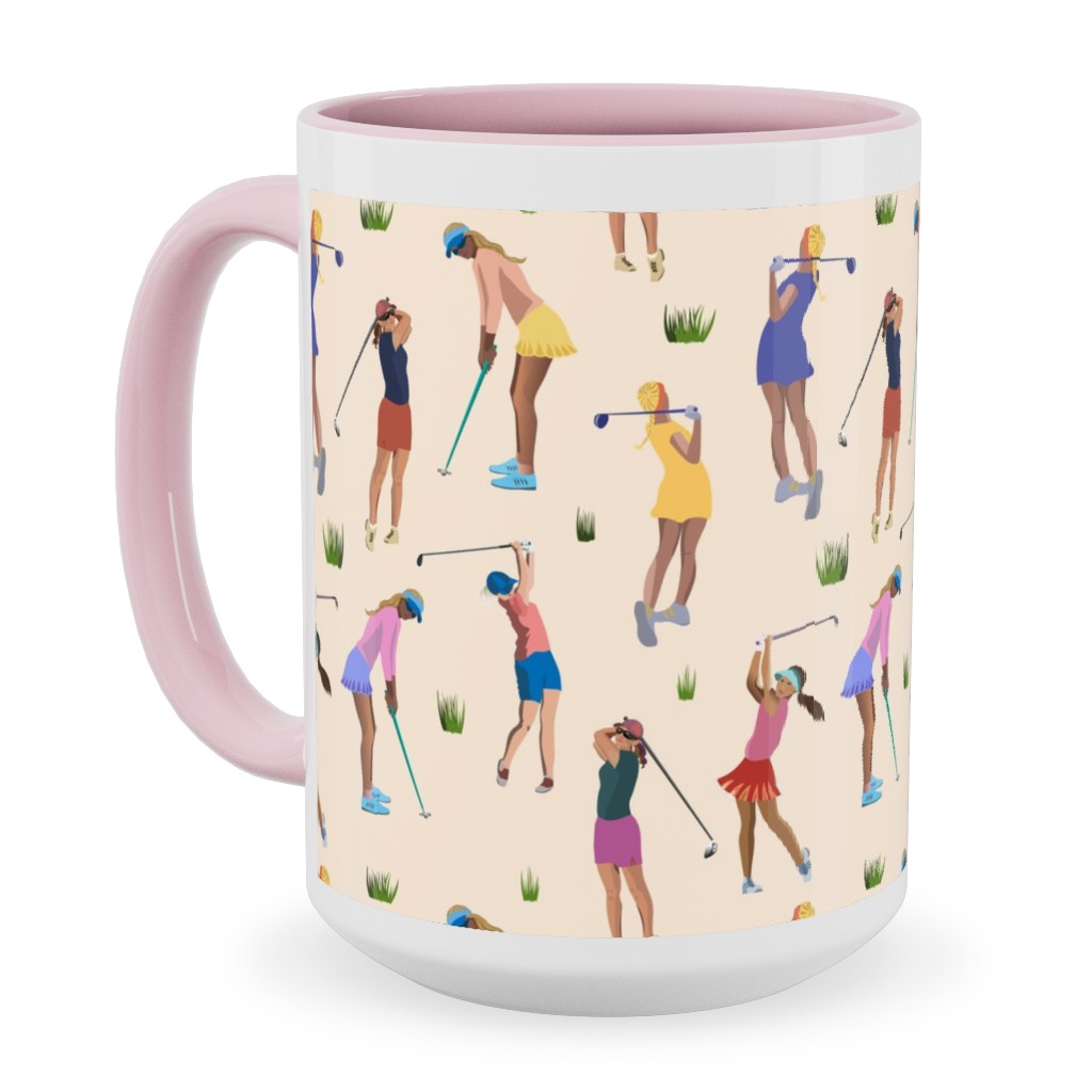 Golf Girls Ceramic Mug, Pink,  , 15oz, Beige