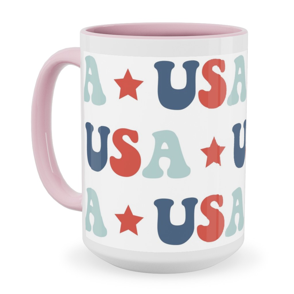 Usa Groovy Vintage - White Ceramic Mug, Pink, , 15oz, Multicolor