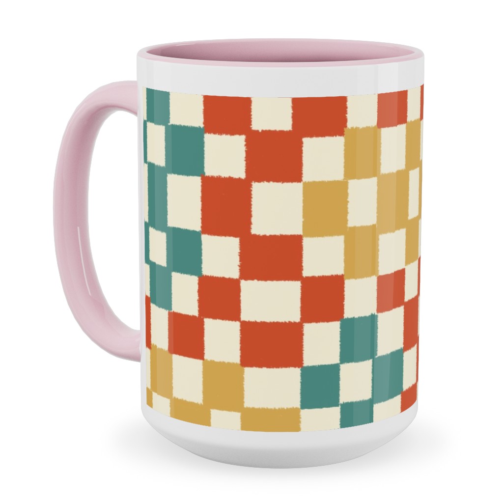 Wonky Checkerboard - Multi Ceramic Mug, Pink,  , 15oz, Multicolor