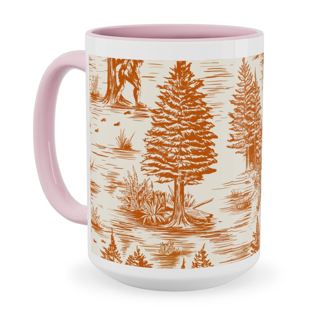 Bigfoot Sasquatch Toile De Jouy Ceramic Mug, Pink, , 15oz, Orange, Persimmon
