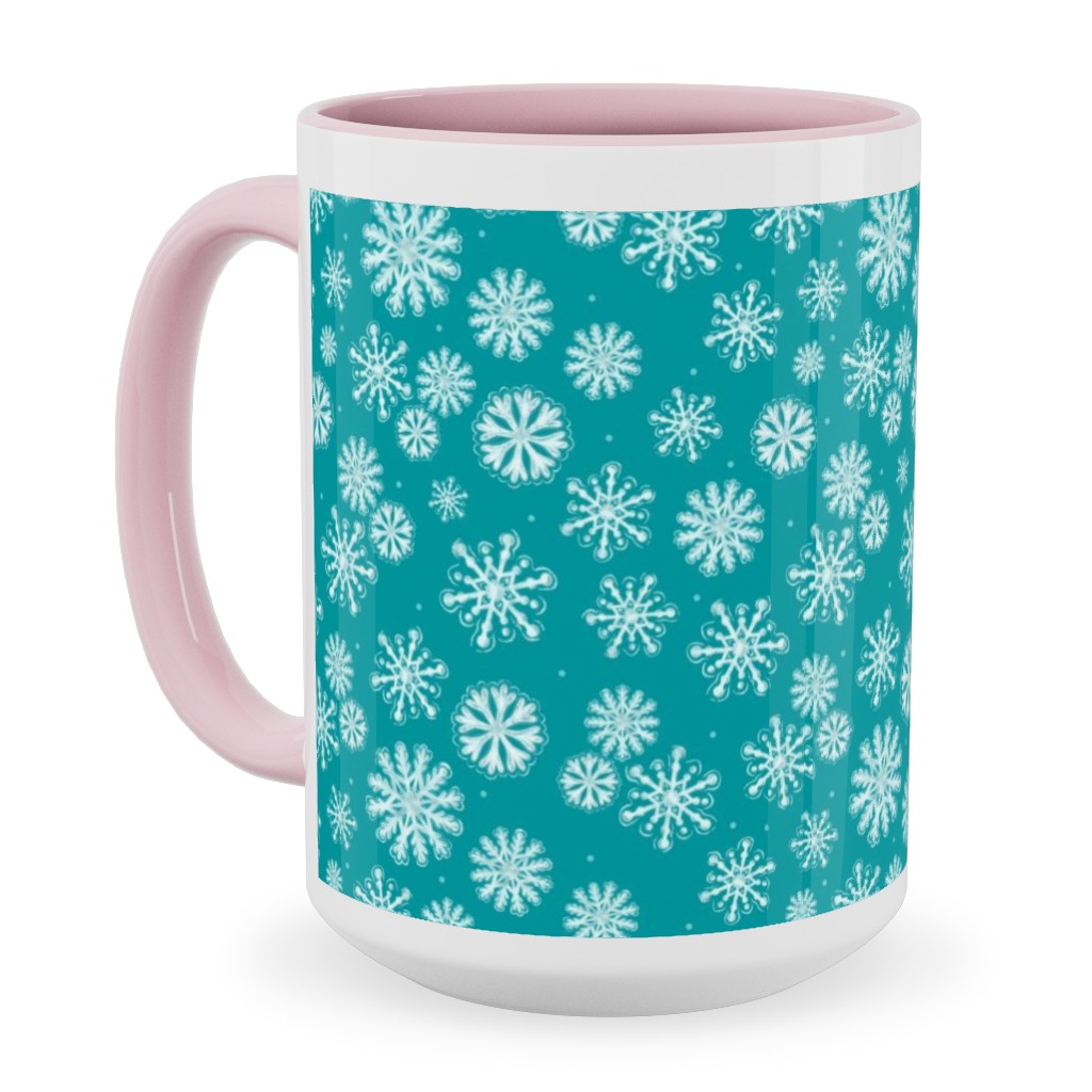 Let It Snow Snowflakes - Blue Ceramic Mug, Pink, , 15oz, Blue, True Blue