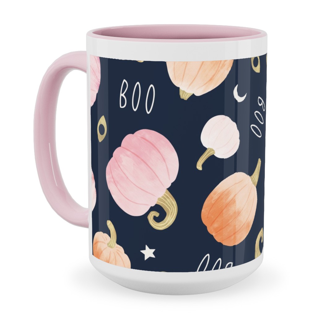 Pastel Pumpkins Halloween Party Boo Ceramic Mug, Pink,  , 15oz, Orange