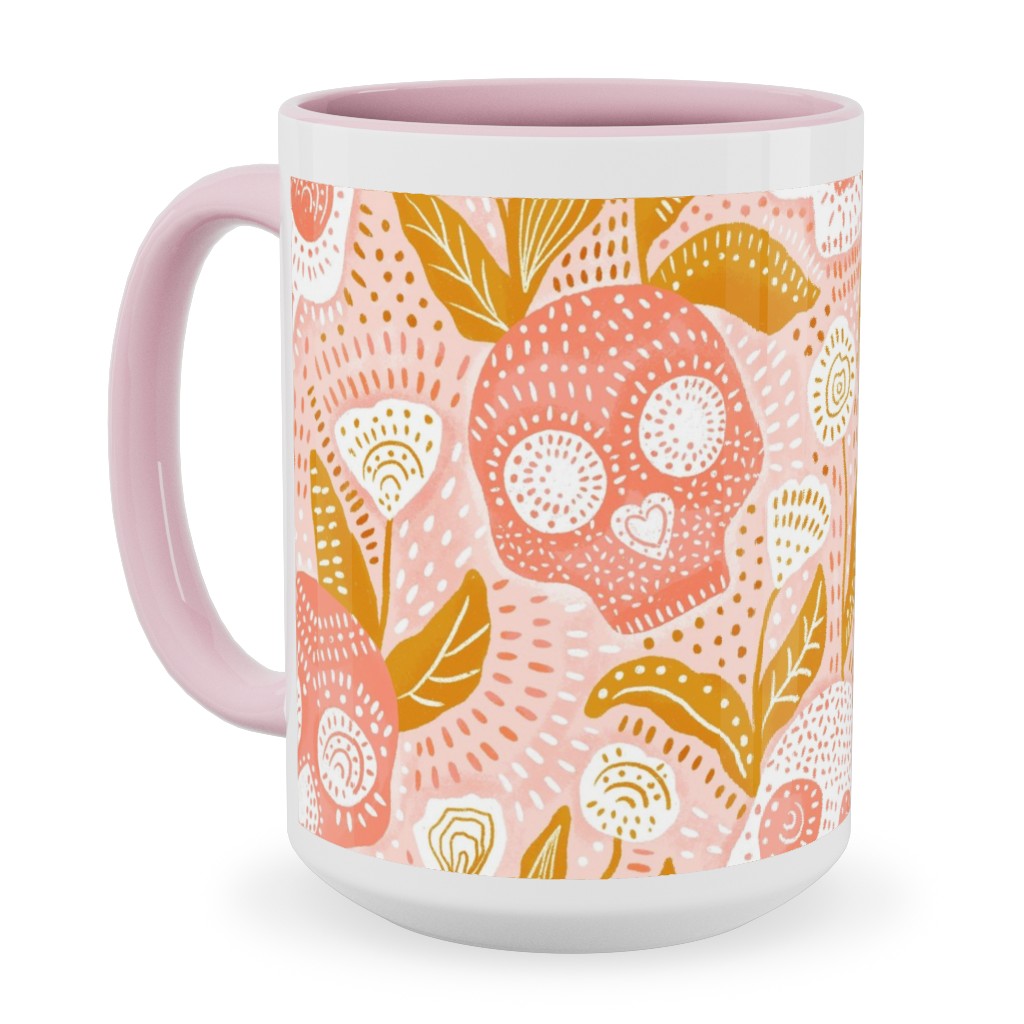 Pastel Halloween Skulls - Pink Ceramic Mug, Pink,  , 15oz, Pink