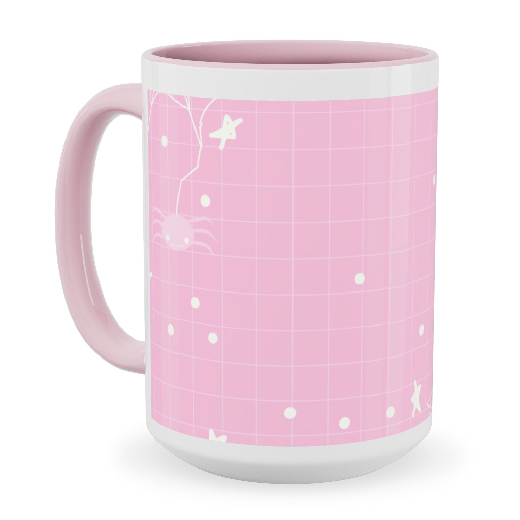 Pastel Halloween Web and Spider - Pink Ceramic Mug, Pink,  , 15oz, Pink