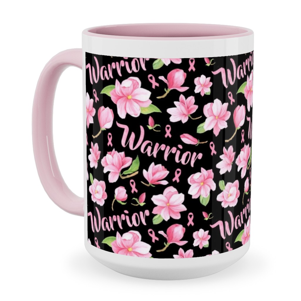 Warrior Pink Ribbon and Flowers - Pink Ceramic Mug, Pink,  , 15oz, Pink