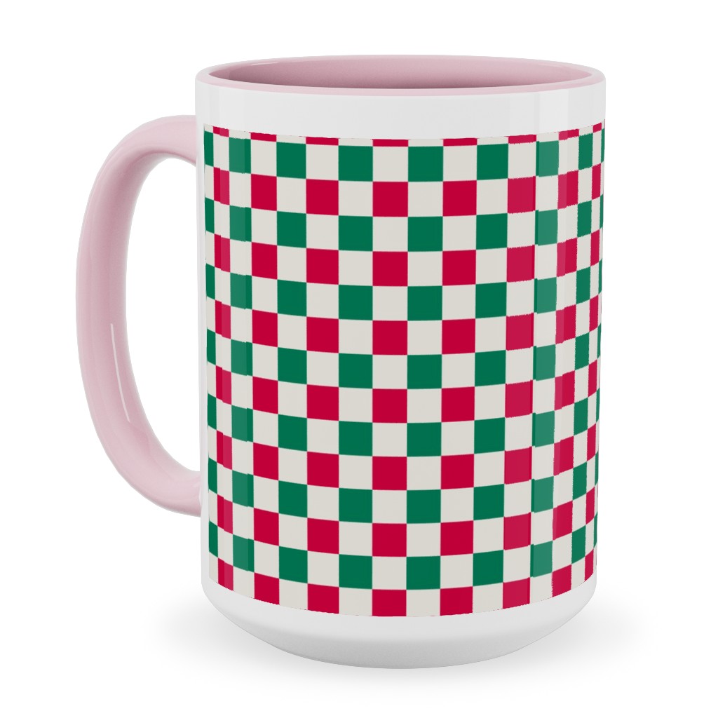 Winter Gingham - Red and Green Ceramic Mug, Pink, , 15oz, Multicolor
