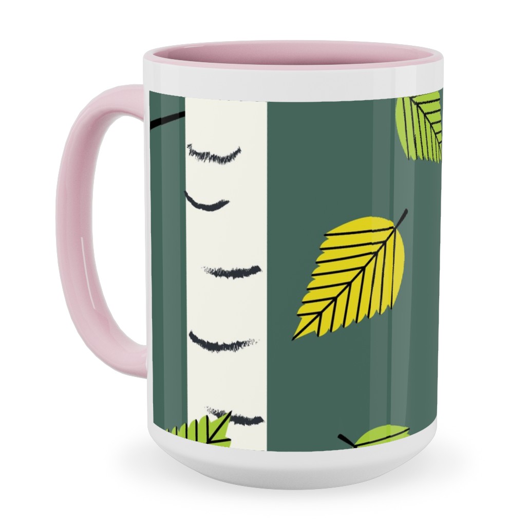 Autumn Birch Forest Ceramic Mug, Pink, , 15oz, Green, Classic Green