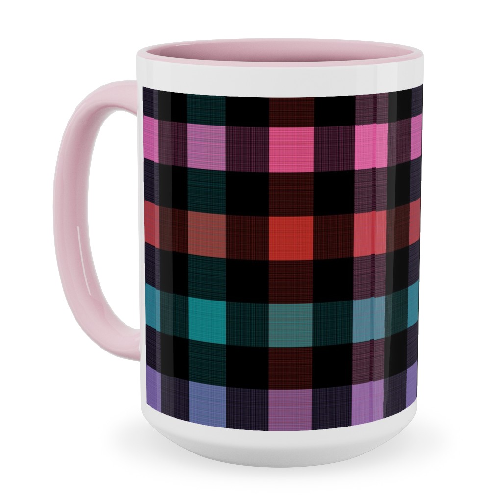 Picnic Plaid Ceramic Mug, Pink,  , 15oz, Multicolor