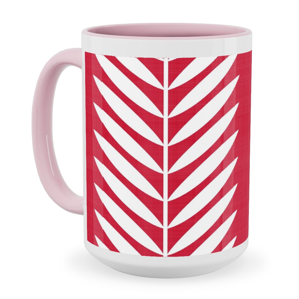 Laurel Leaf Stripe Ceramic Mug, Pink, , 15oz, Red, Apple