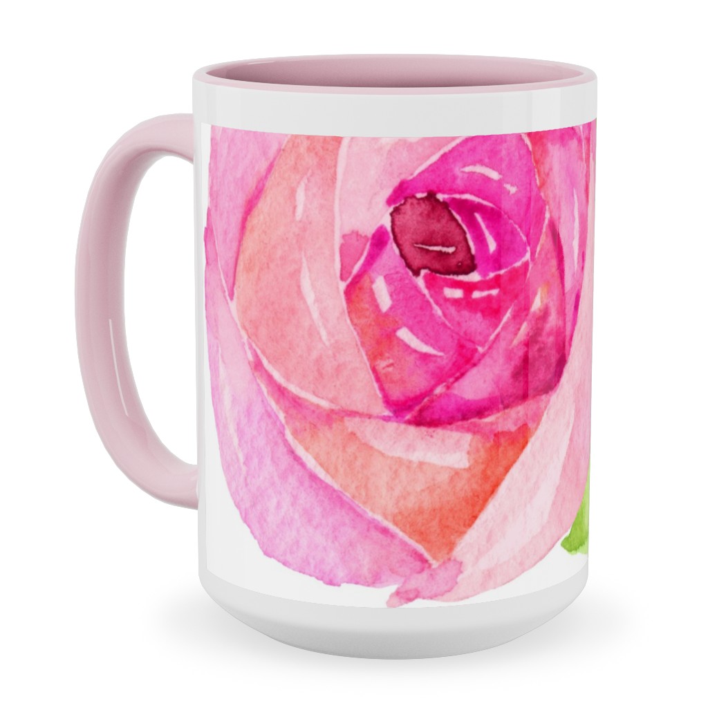 Spring Peonies, Roses, and Poppies - Watercolor Ceramic Mug, Pink,  , 15oz, Pink