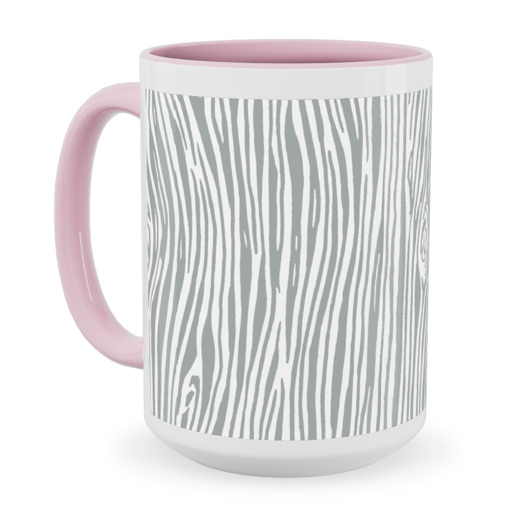 Woodgrain - Gray Ceramic Mug, Pink,  , 15oz, Gray