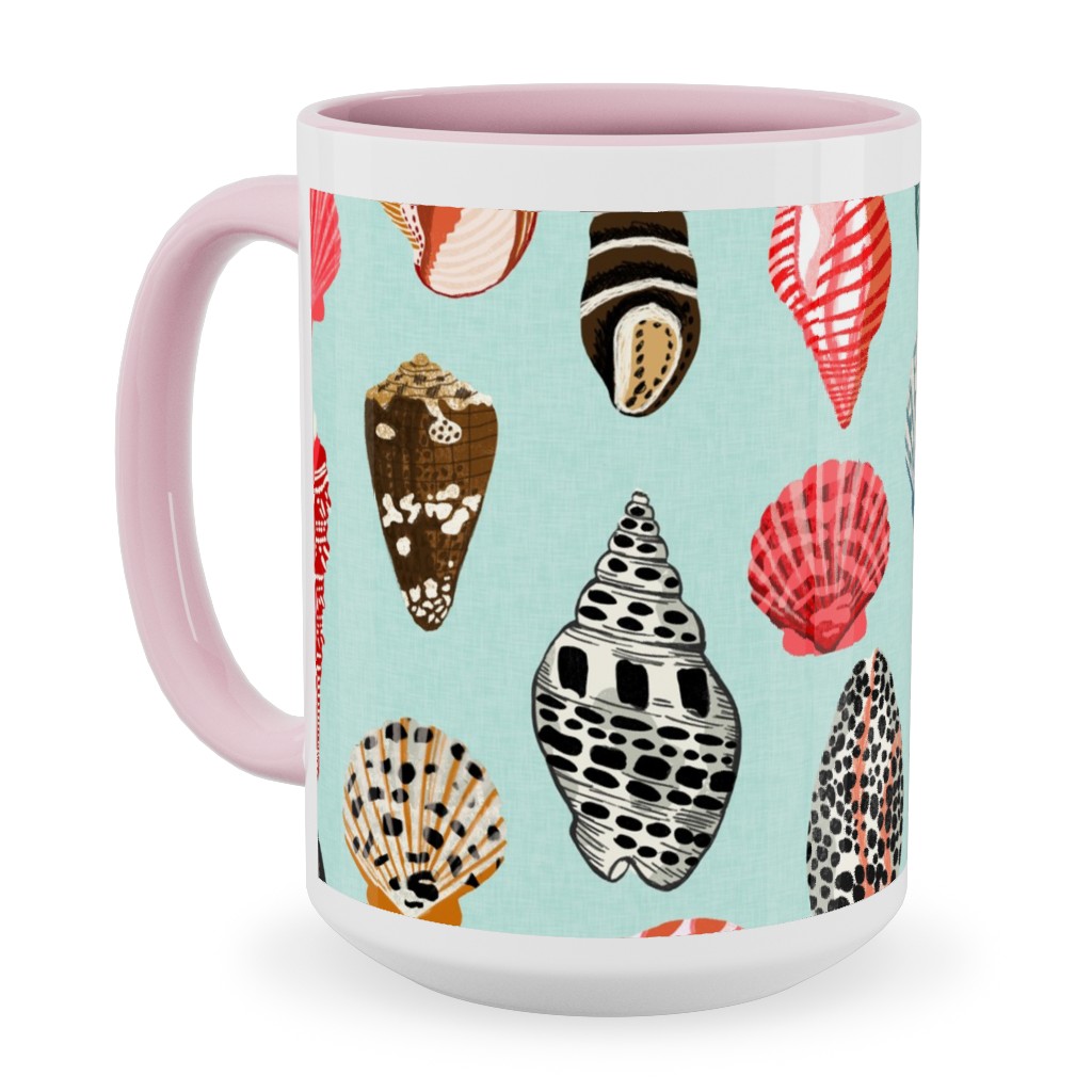 Seashells Beach Summer - Mint Ceramic Mug, Pink, , 15oz, Multicolor