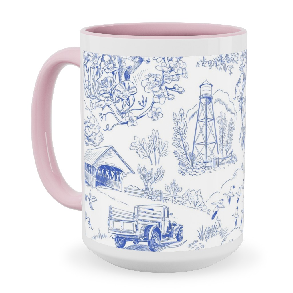 Country Living Toile - Blue Ceramic Mug, Pink,  , 15oz, Blue