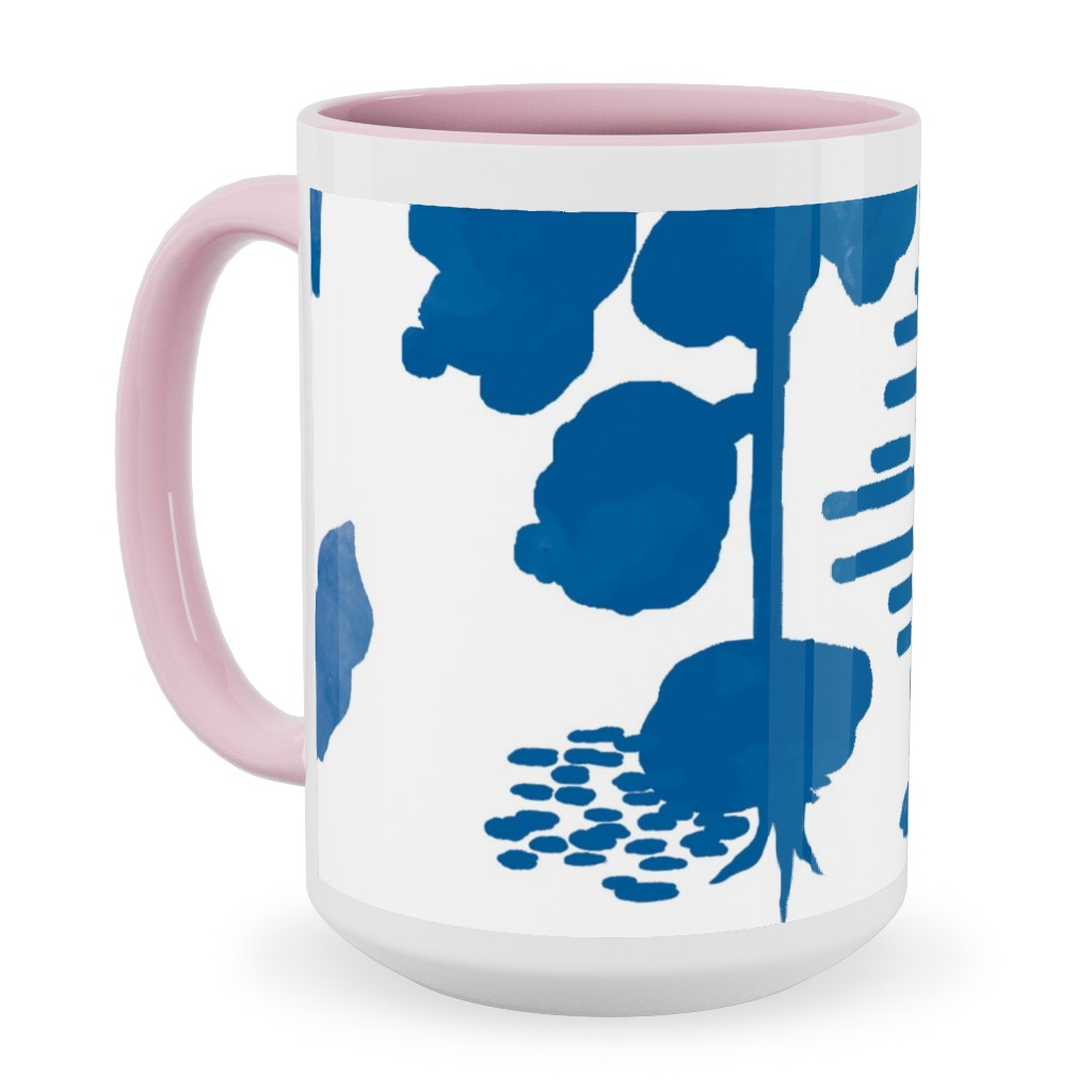 Blue and White Garden Ceramic Mug, Pink, , 15oz, Blue, True Blue