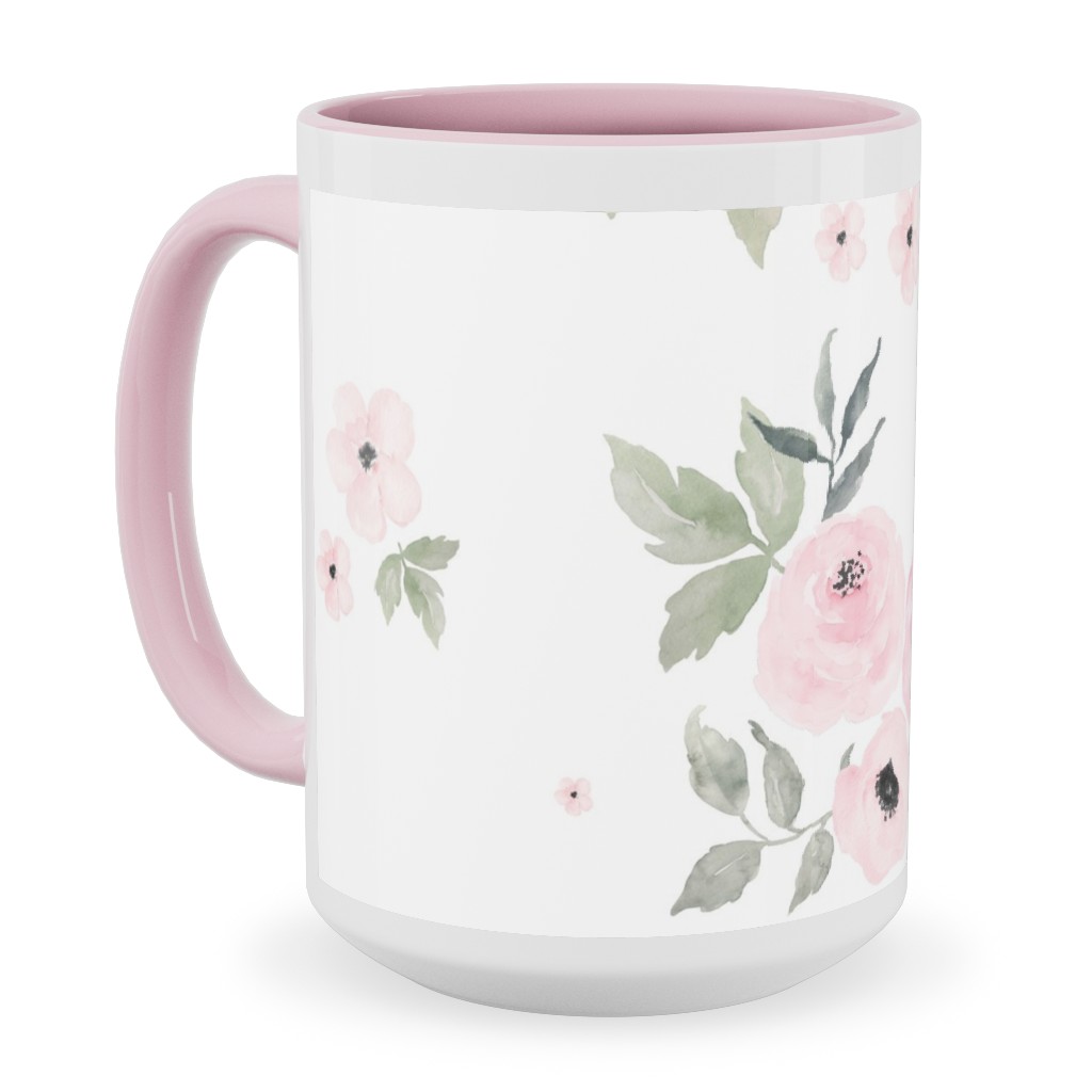 Sweet Blush Roses - Pink Ceramic Mug, Pink, , 15oz, Pink, Bright Pink