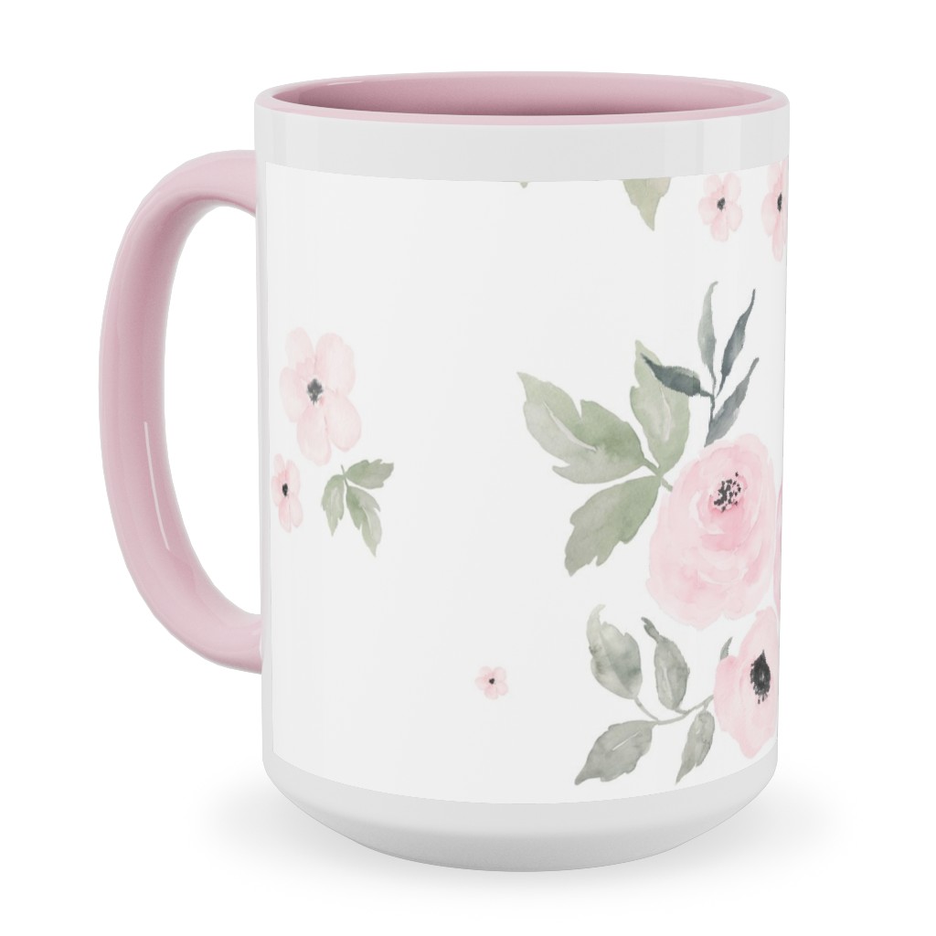 Sweet Blush Roses - Pink Ceramic Mug, Pink,  , 15oz, Pink