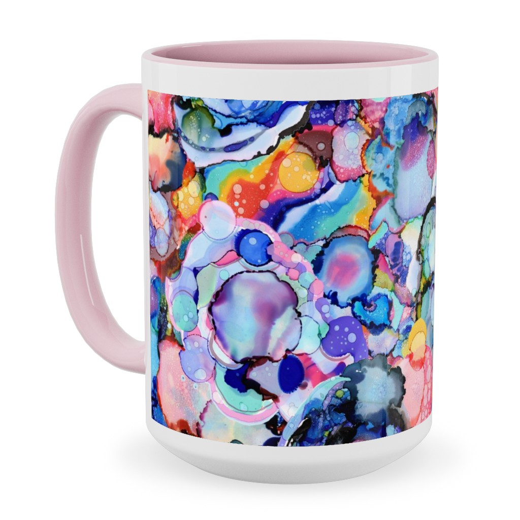 Rainbow Ink Abstract - Multi Ceramic Mug, Pink,  , 15oz, Multicolor
