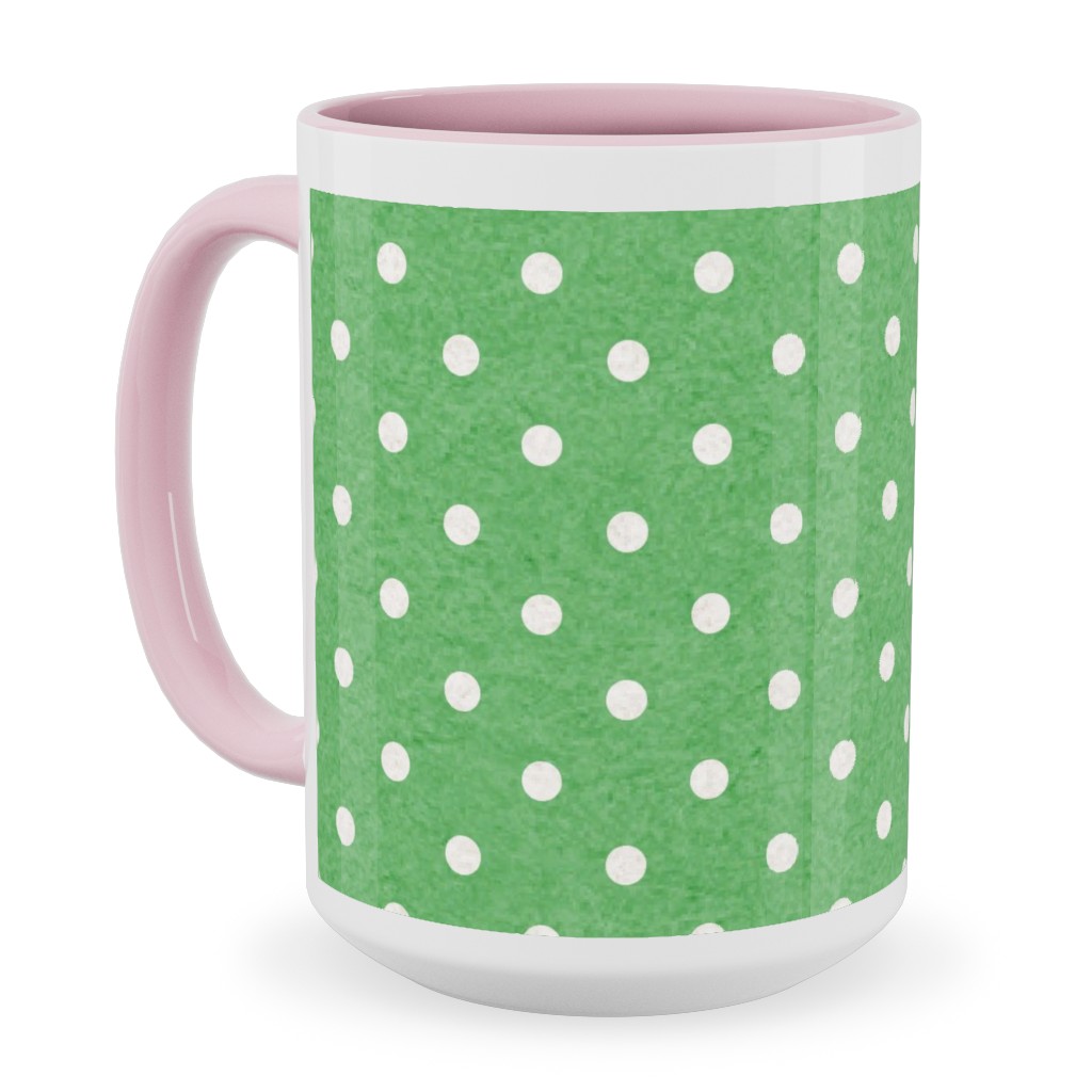 Mottled Xmas Polkadots - Green Ceramic Mug, Pink, , 15oz, Green, Classic Green