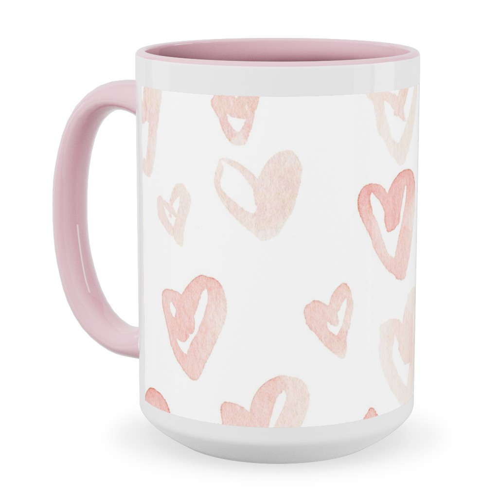 Pale Pink Hearts - Pink Ceramic Mug, Pink,  , 15oz, Pink