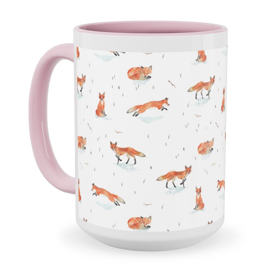 Winter Fox - White Ceramic Mug, Pink,  , 15oz, Orange