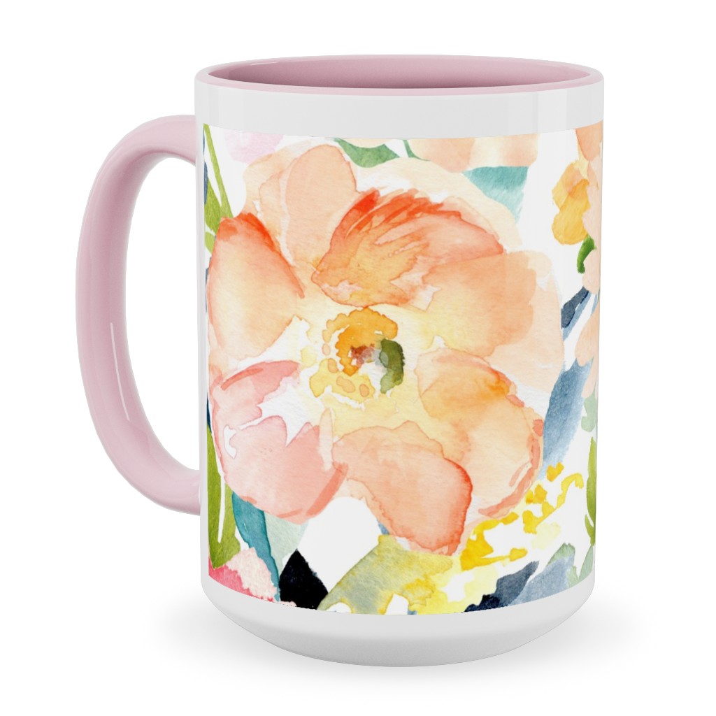 Floral Love Print Ceramic Mug, Pink,  , 15oz, Multicolor