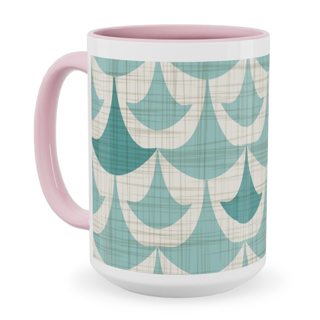 Rhapsody - Beige and Teal Ceramic Mug, Pink, , 15oz, Green, Classic Green