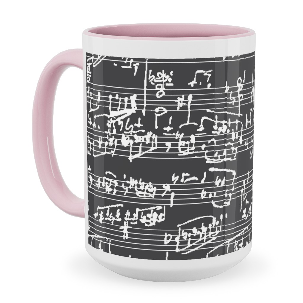Handwritten Sheet Music Ceramic Mug, Pink,  , 15oz, Gray