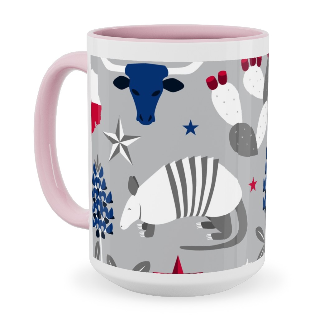 Texas State Symbols - Silver Ceramic Mug, Pink,  , 15oz, Multicolor