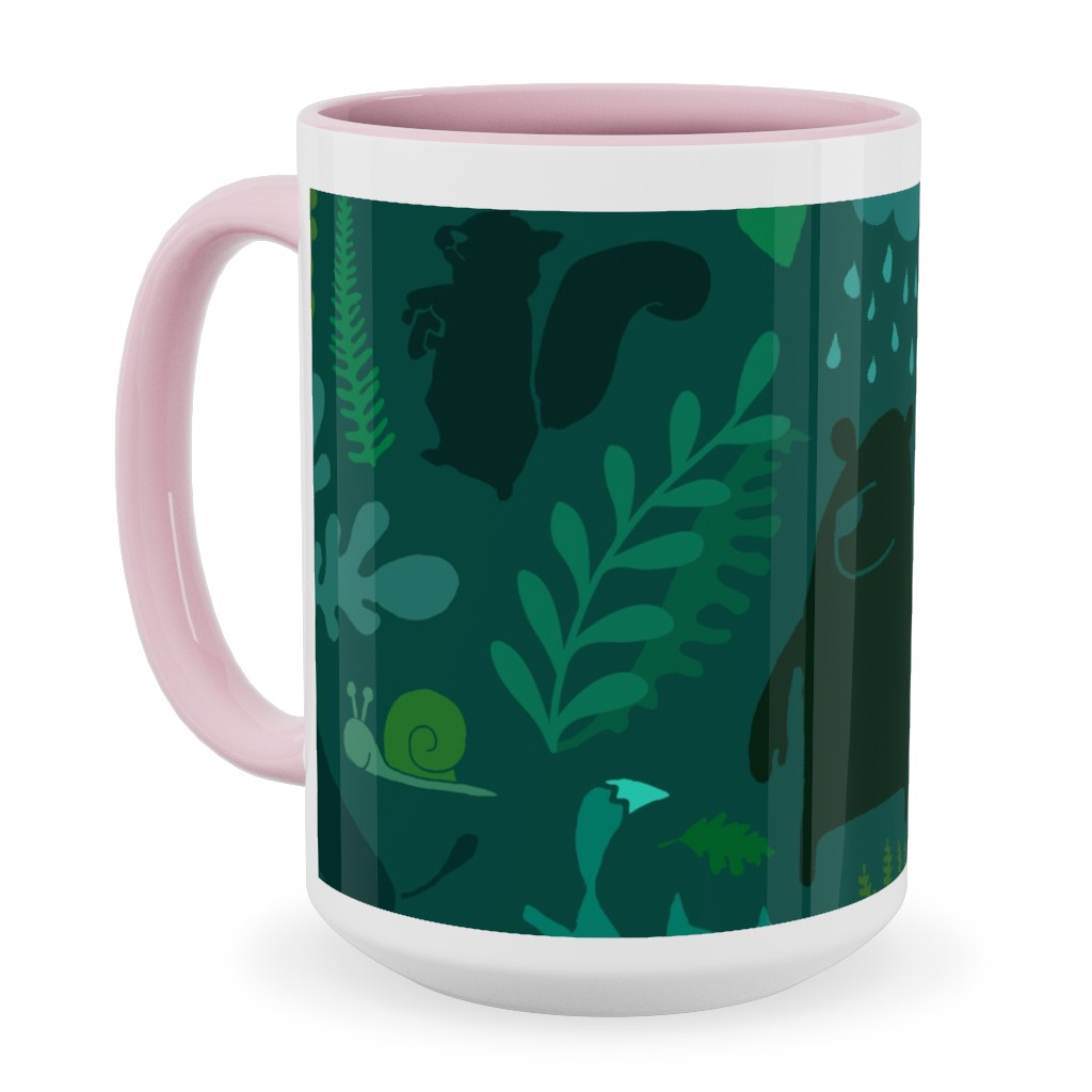 Pnw Forest - Emerald Green Ceramic Mug, Pink,  , 15oz, Green