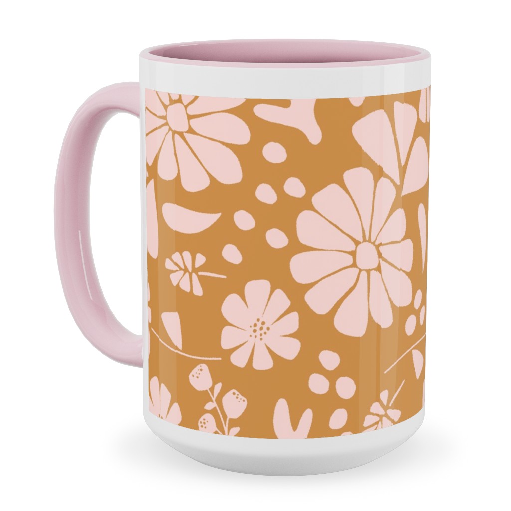 Jungle Floral - Orange and Pink Ceramic Mug, Pink, , 15oz, Orange, Orange