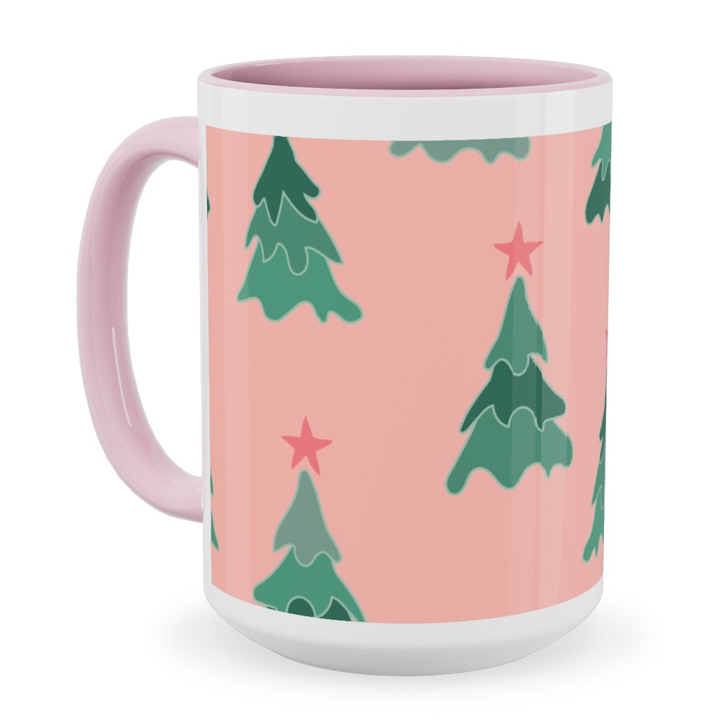Modern Christmas Trees Ceramic Mug, Pink, , 15oz, Pink, Bright Pink