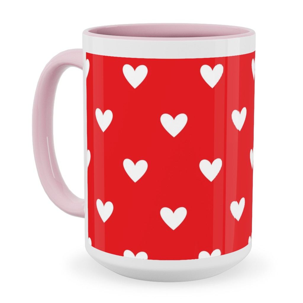 Love Hearts - Red Ceramic Mug, Pink,  , 15oz, Red