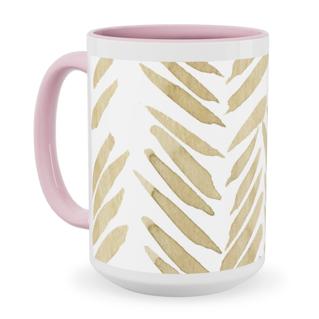 Leaf - Gold Ceramic Mug, Pink, , 15oz, Yellow