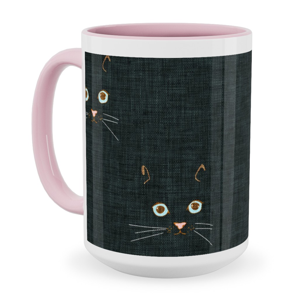 Cat Face - Black Ceramic Mug, Pink, , 15oz, Black, Black